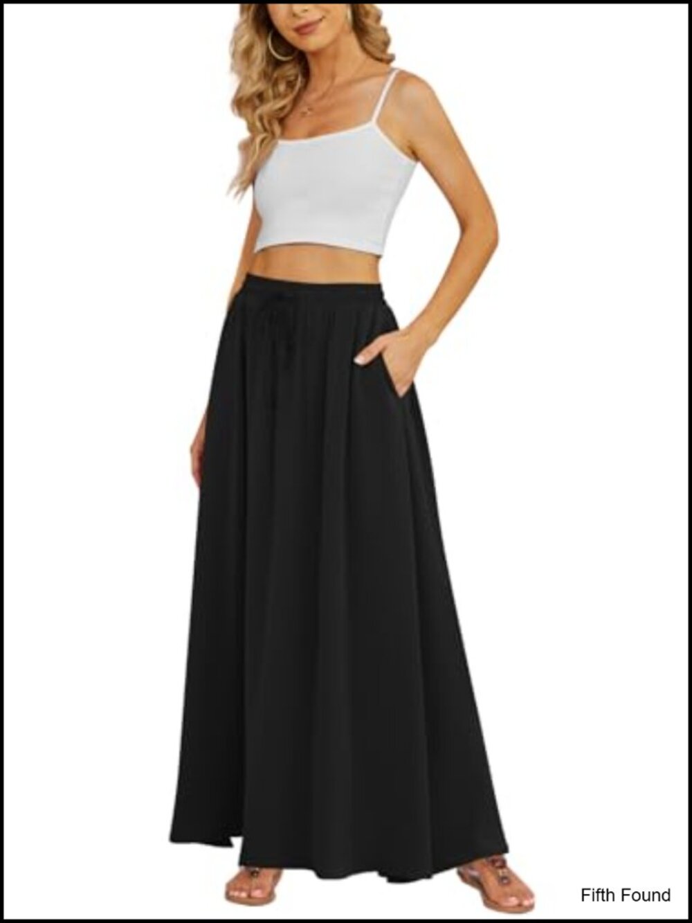 Chiffon Maxi Skirt High Waisted Flowy Pleated A-Line with Pockets